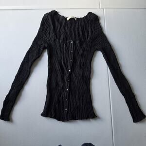 Sézane Cardigan Sweater Womens Medium Black Viscose Square Neck Button Ribbed